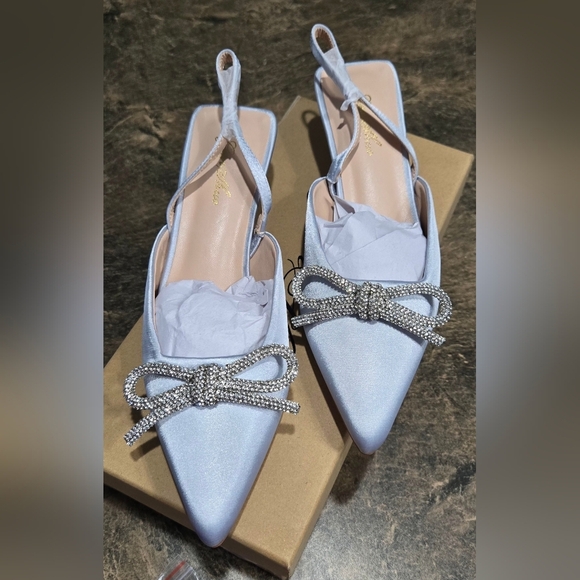 GENSHUO Slingback Rhinestone Bow Heels #946 - Picture 7 of 14